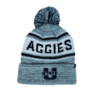 Aggies, U-State, Pom-Pom, Navy, Gray, White, Beanie